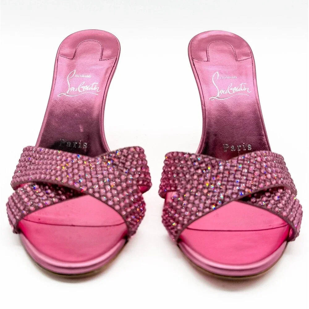 Christian Louboutin Mariza Is Back Strass 85 Mule Sandal Pink Metallic EU 37.5 - Picture 10 of 13